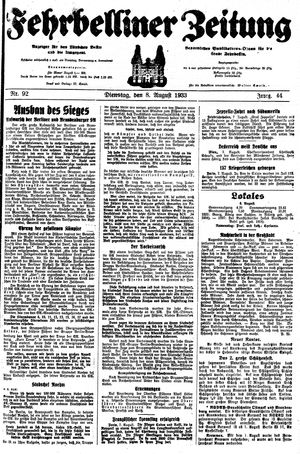 Fehrbelliner Zeitung vom 08.08.1933