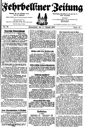 Fehrbelliner Zeitung vom 12.08.1933
