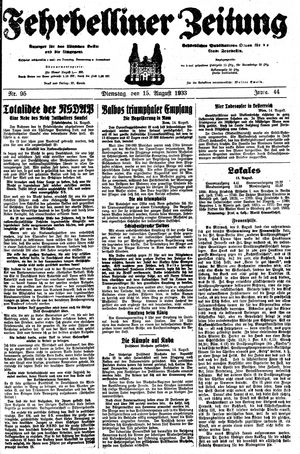 Fehrbelliner Zeitung vom 15.08.1933