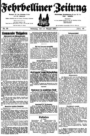 Fehrbelliner Zeitung vom 22.08.1933