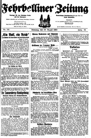 Fehrbelliner Zeitung vom 29.08.1933