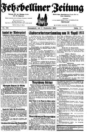 Fehrbelliner Zeitung vom 02.09.1933