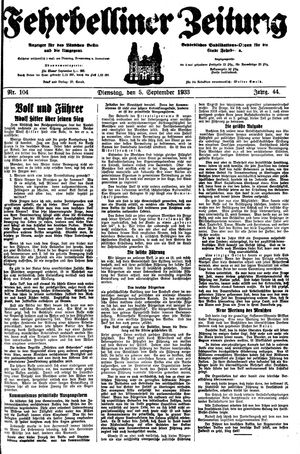 Fehrbelliner Zeitung vom 05.09.1933