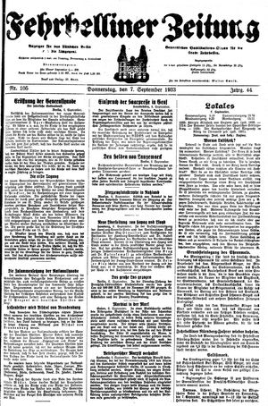 Fehrbelliner Zeitung vom 07.09.1933