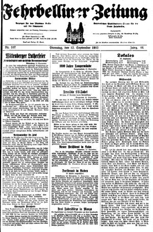Fehrbelliner Zeitung vom 12.09.1933