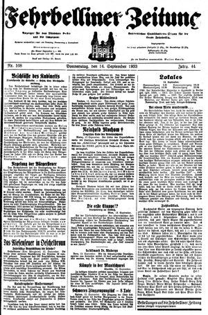 Fehrbelliner Zeitung vom 14.09.1933