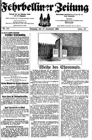 Fehrbelliner Zeitung vom 19.09.1933