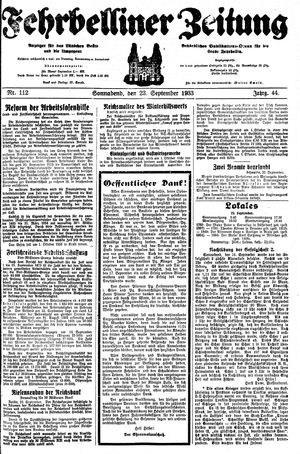 Fehrbelliner Zeitung vom 23.09.1933