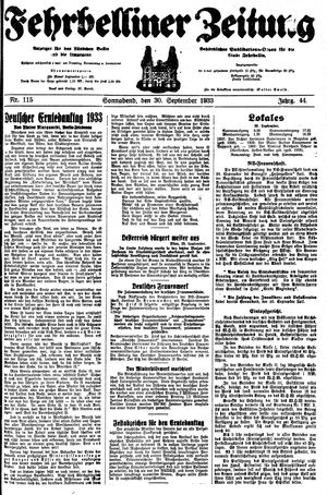 Fehrbelliner Zeitung vom 30.09.1933