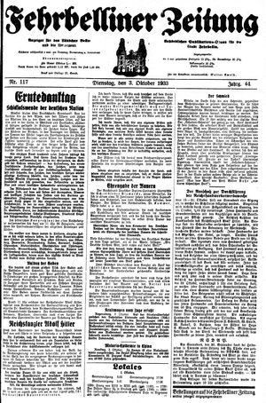 Fehrbelliner Zeitung vom 03.10.1933