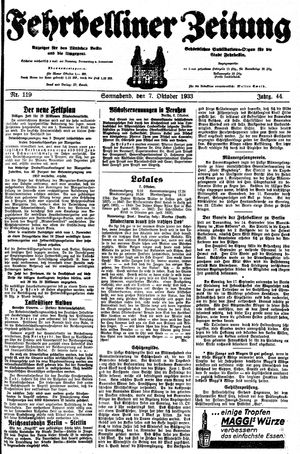 Fehrbelliner Zeitung vom 07.10.1933