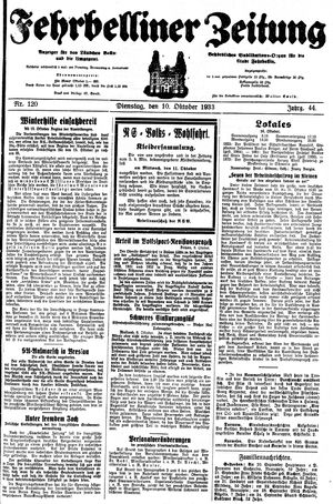 Fehrbelliner Zeitung vom 10.10.1933