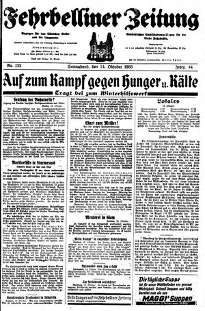 Fehrbelliner Zeitung vom 14.10.1933