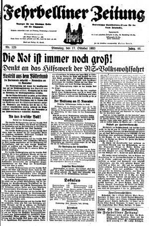 Fehrbelliner Zeitung vom 17.10.1933