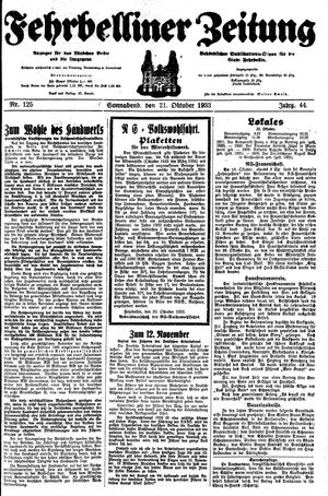 Fehrbelliner Zeitung vom 21.10.1933