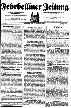Fehrbelliner Zeitung vom 24.10.1933
