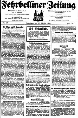 Fehrbelliner Zeitung vom 28.10.1933