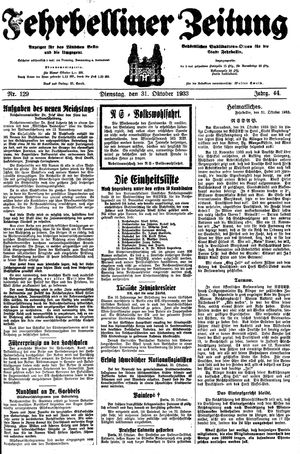 Fehrbelliner Zeitung vom 31.10.1933