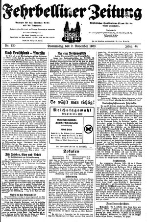 Fehrbelliner Zeitung vom 02.11.1933