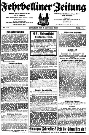 Fehrbelliner Zeitung vom 04.11.1933