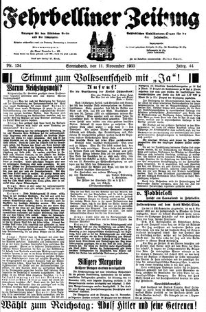 Fehrbelliner Zeitung vom 11.11.1933