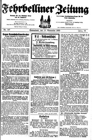 Fehrbelliner Zeitung vom 18.11.1933