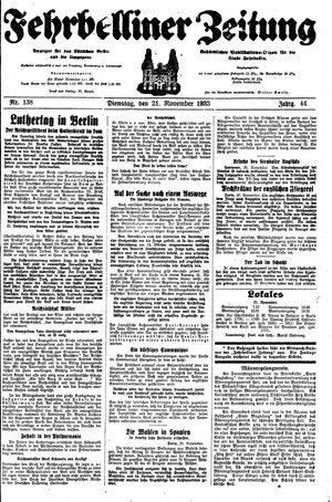 Fehrbelliner Zeitung vom 21.11.1933