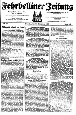 Fehrbelliner Zeitung vom 28.11.1933