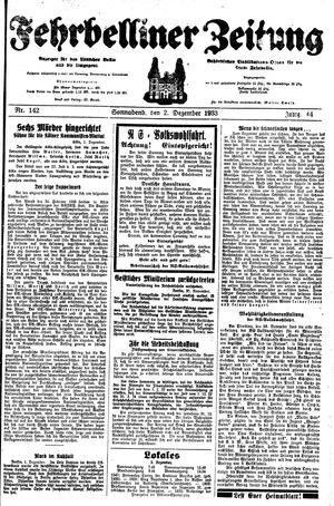Fehrbelliner Zeitung vom 02.12.1933