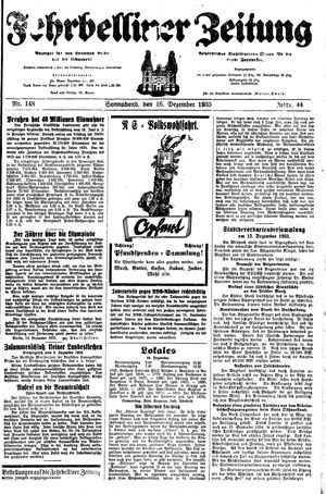 Fehrbelliner Zeitung vom 16.12.1933