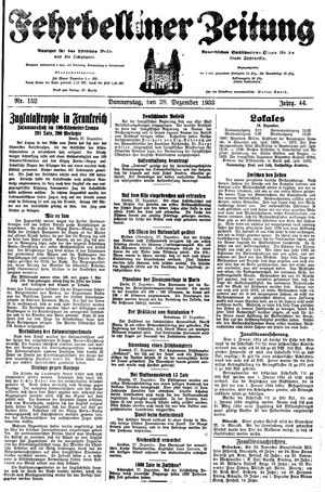 Fehrbelliner Zeitung vom 28.12.1933