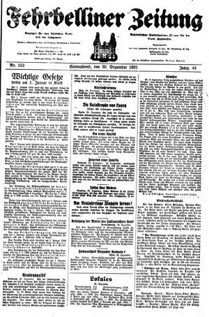 Fehrbelliner Zeitung vom 30.12.1933