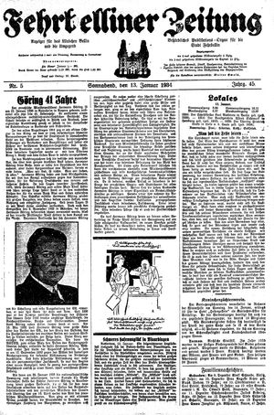 Fehrbelliner Zeitung on Jan 13, 1934