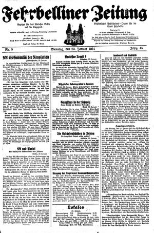 Fehrbelliner Zeitung vom 23.01.1934