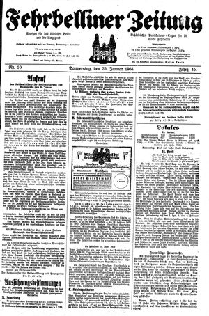Fehrbelliner Zeitung vom 25.01.1934
