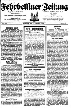Fehrbelliner Zeitung vom 13.02.1934