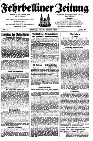 Fehrbelliner Zeitung vom 20.02.1934