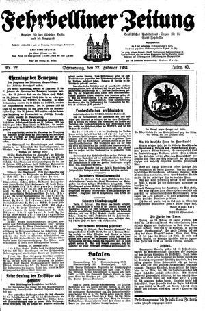Fehrbelliner Zeitung vom 22.02.1934