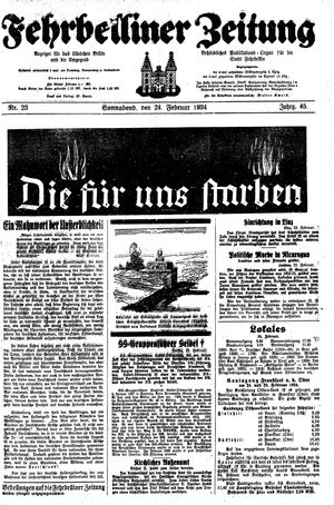 Fehrbelliner Zeitung vom 24.02.1934