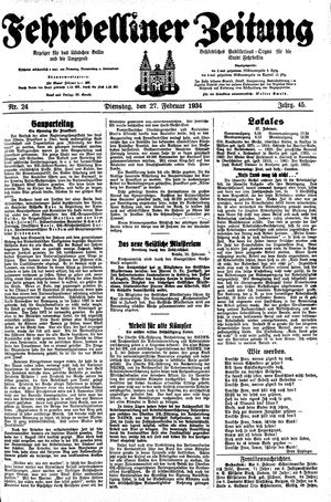 Fehrbelliner Zeitung vom 27.02.1934
