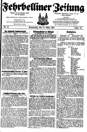 Fehrbelliner Zeitung vom 15.03.1934
