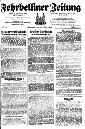 Fehrbelliner Zeitung vom 22.03.1934