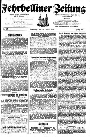 Fehrbelliner Zeitung vom 24.04.1934