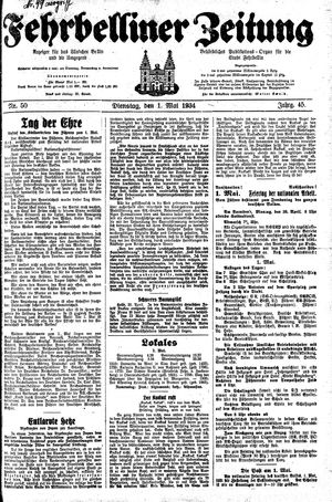 Fehrbelliner Zeitung vom 01.05.1934
