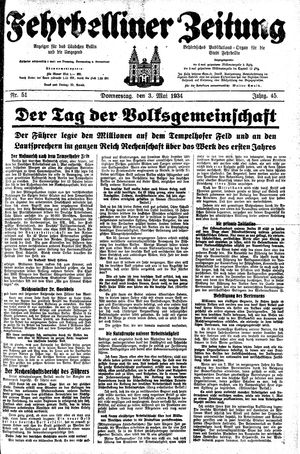 Fehrbelliner Zeitung vom 03.05.1934