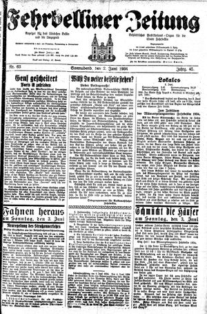 Fehrbelliner Zeitung vom 02.06.1934