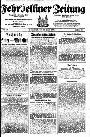 Fehrbelliner Zeitung vom 16.06.1934