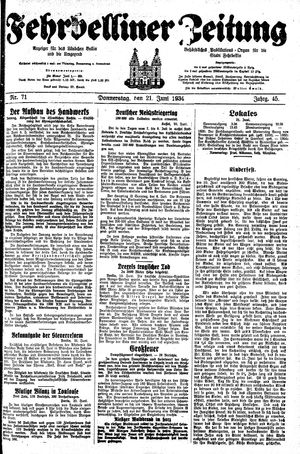 Fehrbelliner Zeitung vom 21.06.1934