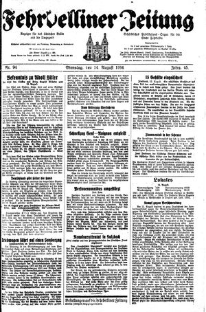 Fehrbelliner Zeitung vom 14.08.1934
