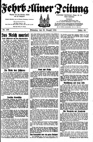 Fehrbelliner Zeitung vom 28.08.1934